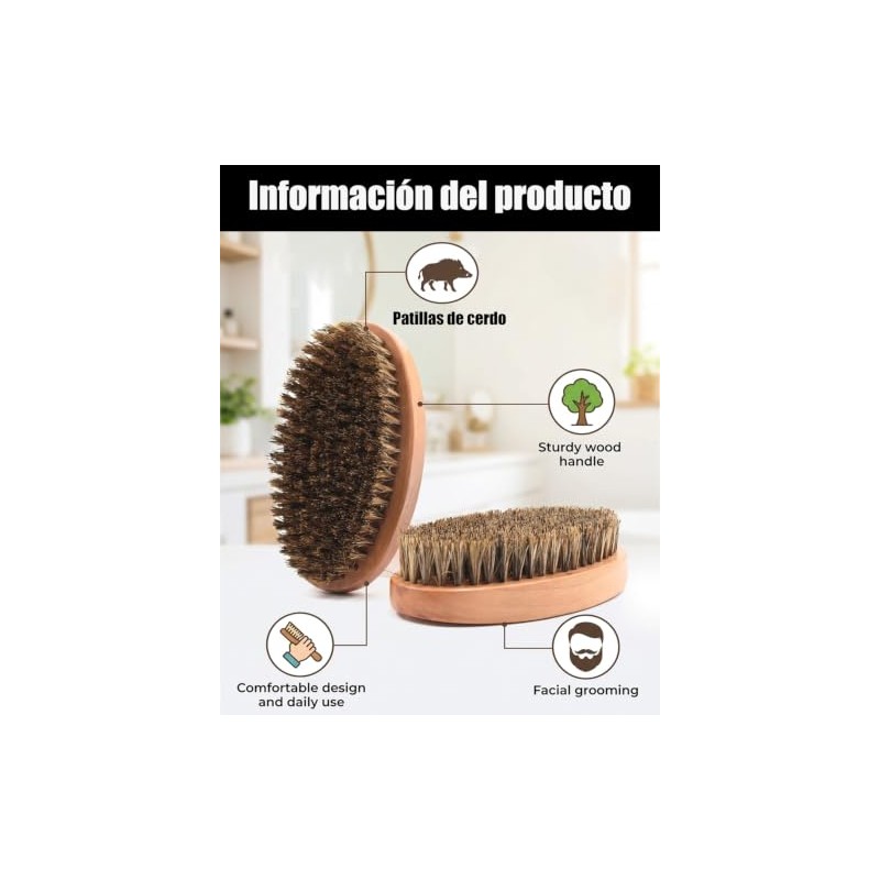 2 Cepillos Barba Hombre, Cepillo Barba Jabalí Madera Regalo Viaje