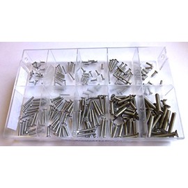 Assortment Box with 200 Small Countersunk Screws in Accordance with DIN 963 Stainless Steel A2 (M1.6, M2, M2.5, M3 and M4), Slotted, Countersunk Head. Mini Screws Assortment Including Labelled Box