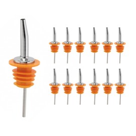Spill-Stop 285-60 Tapered Liquor Bottle Pourer Dispenser, Chrome Metal Spout with Oversized Poly-Cork for Wide Neck Bottles, Medium Speed Controlled Pour, Orange, 12 Units