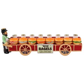 Zion Judaica Bagels and Lox Menorah - Merchant and Sandwiches Cart Collectible Candle Menorah - Fits Standard Size Hanukkah Candles