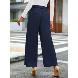 GRAPENT Womens Business Casual Outfits for Work - High Waisted Flowy Slacks - Palazzo Pants - Navy Blue - Size 12/14