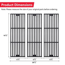 FlameDuty Cooking Grates Replacement Parts for Chargriller Gas Grill 2121,2123, 2222, 2828, 3001, 3030, 3725, 4000, 5050, 5252, 5650,9020,King Griller 3008, 5252,19 3/4" x 6 3/4" Each, 3 Pack