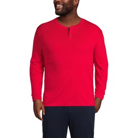 Lands' End Mens Rib Knit Sleep Henley Rich Red Regular Large