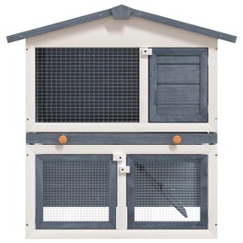 SKM Rabbit Hutch Grey and White Solid Pine Wood, Powder-Coated Iron mesh,Grey (Weight 29.89KG)
