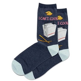 Hot Sox Womens I Cant Cook Crew Socks, 9-11, Denim Heather