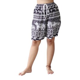 Full Funk Classic Boxer Short Sheen Cool Viscose Fabric with Elastic Waist and Pull String, Medium-Large, Rayon Artwork - Family Elephant Print - Black