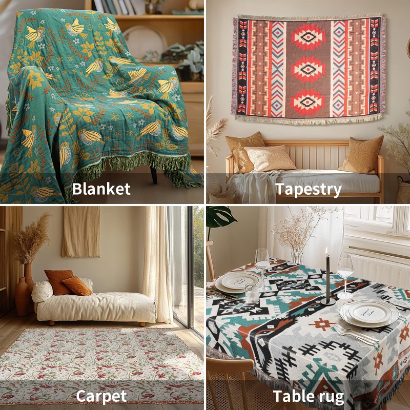 MACEVIA Boho Throw Blanket for Bed, Snow Leopard Printed Throw