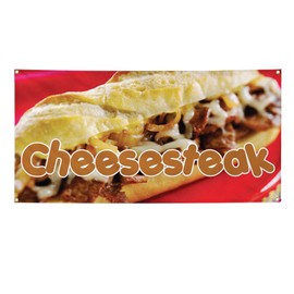 Vinyl Banner Multiple Sizes Cheesesteak Outdoor Advertising Printing B Restaurant & Food Outdoor Weatherproof Industrial Yard Signs Brown 4 Grommets 24x48Inches