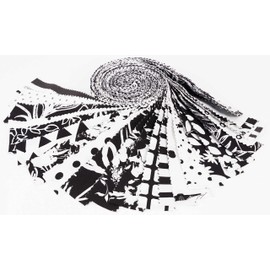 Soimoi 40Pcs Abstract Floral Print Precut Fabrics Strips Roll Up 1.5x42inches Cotton Jelly Rolls for Quilting - White & Black