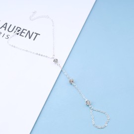 Inilbran Boho Rhinestone Finger Ring Bracelets Silver Slave Bracelet Vintage Cz Ring Wrist Bracelet Crystal Hand Chain Bracelet for Women and Girls