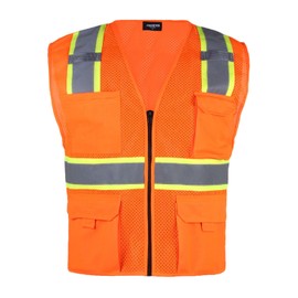 FONIRRA Safety Vest for Men High Visibility Reflective Construction Work Vest ANSI Class 2 with Pockets and Zipper(Orange,2XL)