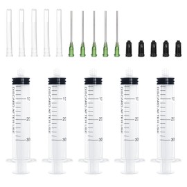 SANANTS 30ml Independent Packing Industrial Dispensing Syringes with Dispensing Needles and Sealing Caps for Engineered Fluid，Glue Applicator and Refilling (Pack of 5)