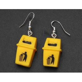 Miniblings Rubbish Bin Earrings – Original Fashion Jewellery I Waste Bin Waste Bin Yellow Fancy Dress Carnival Joke Item – Earrings Earrings, Cotton