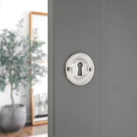 Infinity Decor Solid Brass Vintage Style Slimline Standard Escutcheon Door Lock Keyhole Cover for Front Doors 42mm (Satin Nickel)