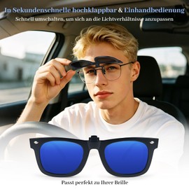 LUFF Polarised Sunglasses with Clip-on Sunglasses for Men/Women with Flip-Up Polarised Sunglasses Fits Over Glasses/Readers/Outdoor Sports, 140-Blue
