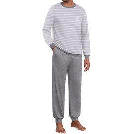 Ekouaer Men's Long Soft Pyjamas Nightwear Set with Pocket and Cuffs S-XXXL, gray, 3XL