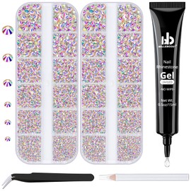 BELLEBOOST Nail Art Rhinestone Glue Gel&2 Boxes Flatback Gems Kit, 1 Tube of 15ml Rhinestone Gel Glue(UV/LED Needed)+Crystal AB Gems with Pickup Tools