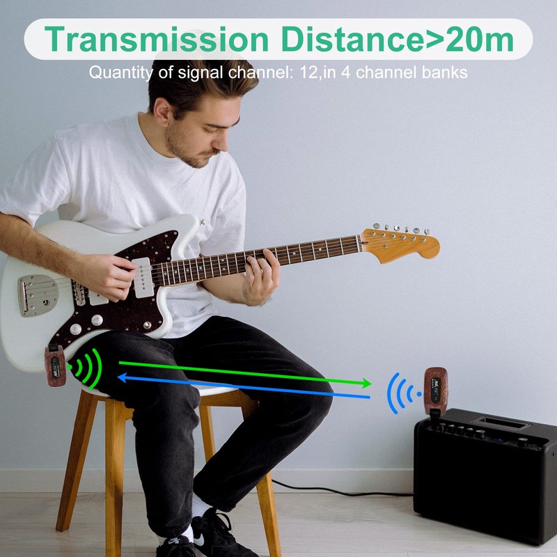 AKLOT Wireless Guitar System Transmitter Receiver Set 2.4GHz Built-in Rechargeable