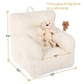 MOMCAYWEX Kids Bean Bag Chair with a Plush Bear, Comfy Toddler Chair for Boys and Girls, Beige