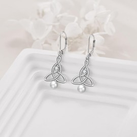 CRMAD Celtic Knot Pearl Earrings for Women Sterling Silver Celtic Dangle Earrings Pearl Jewelry Gift for Women (pearl)