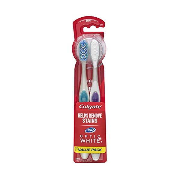 Colgate 360° Optic ning Toothbrush, Soft, White, 2 Count