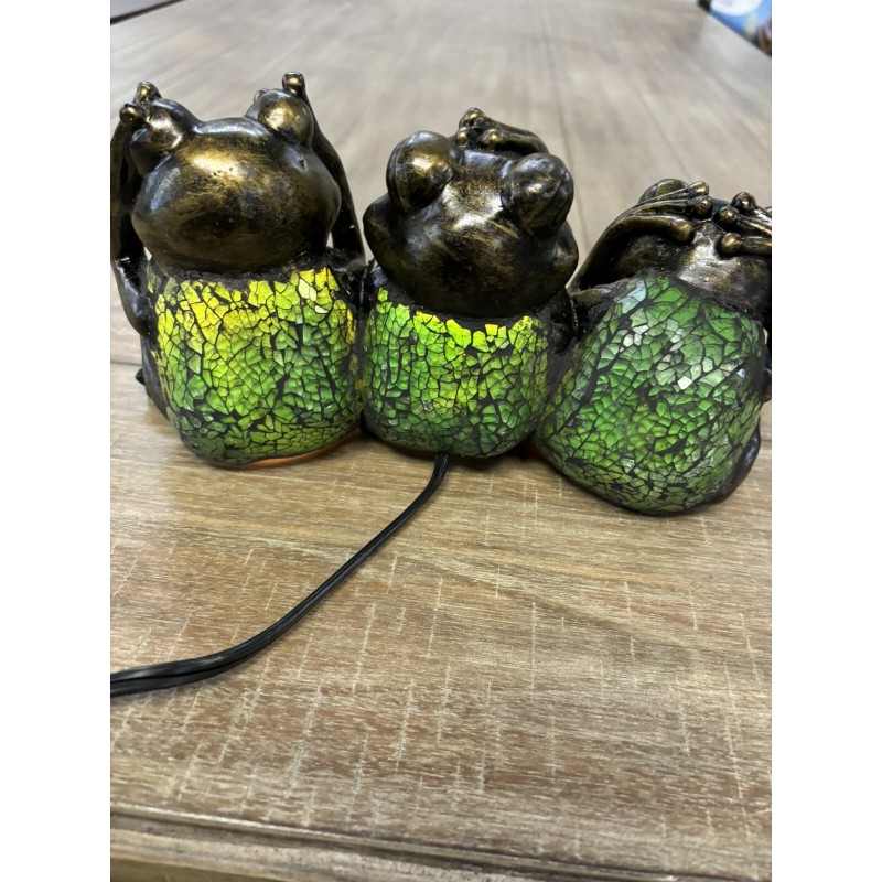 Terra Cottage 3 Green Glass Frogs Lamp Hear No Evil