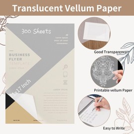 300 PCS 11x17 Inch Translucent Vellum Paper 63 Grams for Architecture Building Paint - Drafting Sheets Translucent White (Can't Print With Printer)