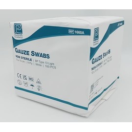 Non-Sterile Gauze Swabs 8 Ply - Pack of 100 | Soft and Absorbent Wound Care (10x10cm - 1660A)