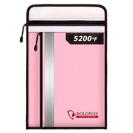 ROLOWAY Fireproof Document Bag (15.5 x 11.5 inch) with 2 Pockets and 5200℉ Aluminum Foil Layer, Fireproof Bag for Document Safe Fireproof Waterproof Document Bag, Fireproof Money Bag (Pink)