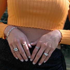 espere 18K Gold Plated Tiny Signet Ring Oval Pinky Stacking Ring North Star Dainty Gold Rings for Women