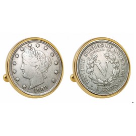 American Coin Treasures Liberty Nickel Goldtone Bezel Cuff Links