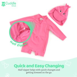 Cuddle Club UPF 50+ Long-Sleeve Baby Swimsuit, Sun Protection Sunsuit for Newborn, Infant, Toddler - Boys and Girls Flamingo