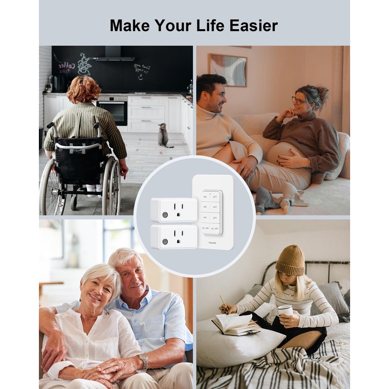 treewell Remote Control Outlet Wireless Wall Mounted Light Switch, Programmable