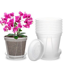 AONYIYI Transparent Orchid Pots, Pack of 10 10.16 cm Orchid Pots with Holes and Saucers Orchids for Indoor Outdoor Balcony Desk