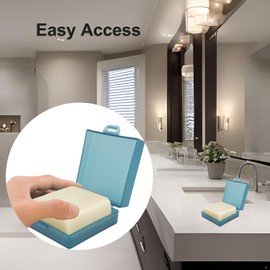Elimeta Square Soap Dishes Holder for Shower Travel Container with Lid Lightweight Waterproof Soapbox for Dr. Squatch Men's Bar for Traveling Toiletry Gym Bathroom (Light blue)