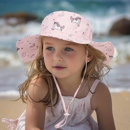 LYZOURBB Baby Girl Boy Sun Hats, Kids Summer Adjustable UPF50+ Sun Hats Cartoon Patterns Bucket Hats for 0-6Years