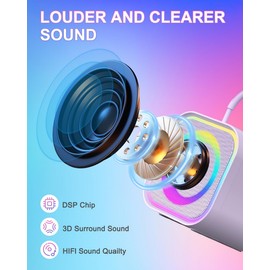 LOFICOPER Mini Karaoke Machine, Portable Bluetooth Karaoke Speaker with 2 Wireless Microphones, LED Party Lights, Support Magic Voice Effects & TF/AUX Input, for Kids, Adults, Home Party