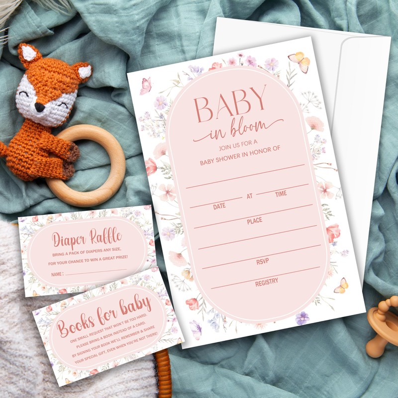 yutogan Wild Flower Baby Shower Invitations For Girl, Baby In
