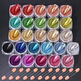 Chrome Nail Powder Kit 26 Colors Glitter Magic Mirror Effect Nail Powder Holographic Metallic Nail Dip Powder Kit Pigment Powder Manicure Accessories Salon Supplies for DIY Design