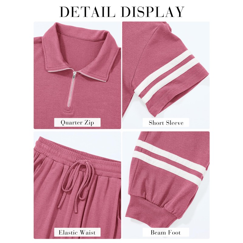 MASCOMODA Womens Two Piece Outfits 2025 Summer Short Sleeve Quarter