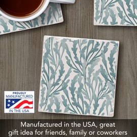 Thirstystone Teal Seaweed Single Tumbled Tile Stone Coaster with Protective Cork Backing Manufactured in The USA 4" Square, Colorful, Artistic, Easily Wipes Clean