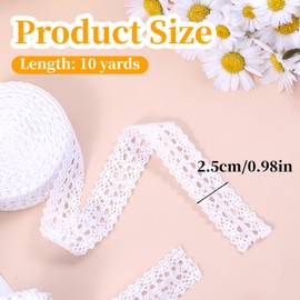 Lace Ribbon, 1 Inch Wide 10 Yards White Vintage Cotton Lace Trim Decorative Crocheted Lac Trimming for Sewing, DIY Crafts, Gift Wrapping, Scrapbooking, Wedding Home Decoration