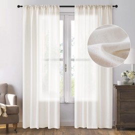 Dreaming Casa 72 inches Long Linen Curtains for Living Room Semi Sheer Light Filtering Curtains 2 Panels Pocket Bedroom Drapes Neutral Boho Window Curtain with Back Tab, Natural, W52 x L72