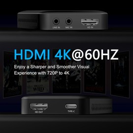 Video Capture Card Black, 4K 60HZ Single HDMI Input Video Capture Card 1080P/60Hz HDMI to USB 3.0 Audio Video Capture Card Compatible with Windows 7/8/8.1/10/11, Linux and Mac OS