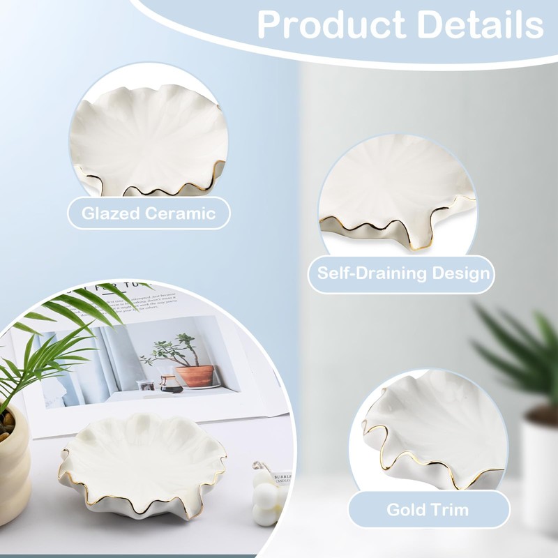 YoHyien Ceramic Soap Dish with Drainage, Lotus Leaf Soap Dish