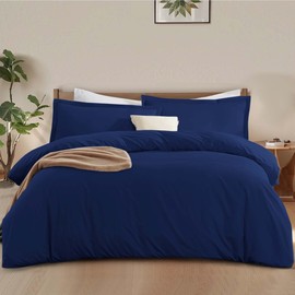 MOONLIGHT20015 Navy Duvet Cover King Size - 3 Piece, with Button Closure, Soft Double Brushed King Duvet Cover Set 1 Duvet Cover 104x90 inches and 2 Pillow Shams