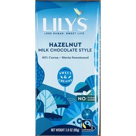 Lily's LILYS HAZELNUT Milk Chocolate Style STEVIA SWEETENED 40% Cocoa 2.8 oz