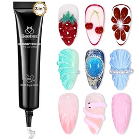 Beetles 3D Gel Nail Art, 1Pcs 15ml Sculpting Gel 3 in 1 Clear No Wipe Nail Polish Rhinestone Art Glue for Nail Gems Diamond Jewelry U V LED Lamp Needed DIY Home Salon Nails Gifts for Women