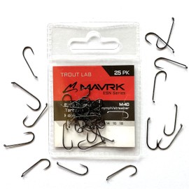 Mavrk Fly Fishing Euro Nymph Competition Barbless Hooks 25 Pack for Fly Tying Black Nickel Coating Strong Durable chemically sharpened Jig Curve Nymph and Streamer Style