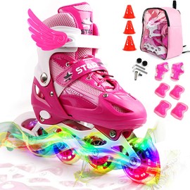 ZALALOVA Kids Adjustable Inline Skates, Safe and Durable Roller Skates for Girls with Breathable Mesh Skates- Featuring All Illuminating Wheels